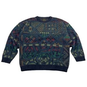 Retro Geometric Aztec Pattern Colorful Vintage Sweater Made in Italy Size Medium